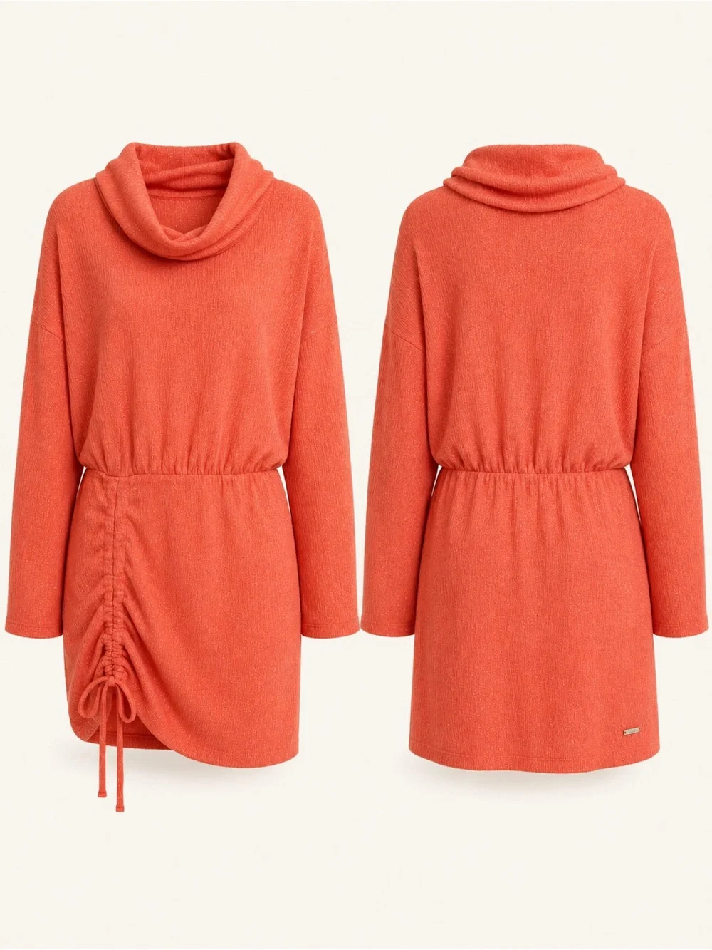Free People Coral Orange Gold Metallic Cowl Neck Ruched Mini Dress S NWT